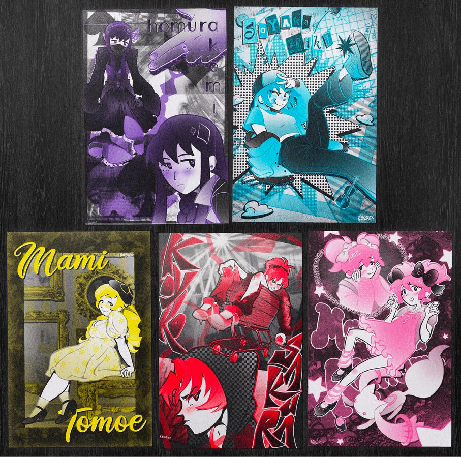 Madoka Magica 4x6", Risograph