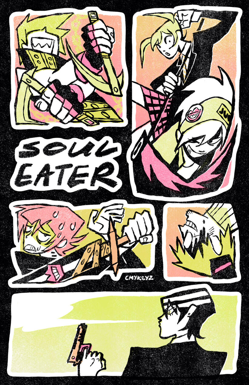 CLEARANCE! 5.5 x 8.5" sticker sheet ("soul eater" title sticker missing)